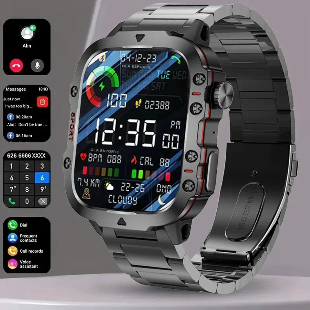 Military Smartwatch Men – 2.01" HD GPS BT Calling Fitness Tracker