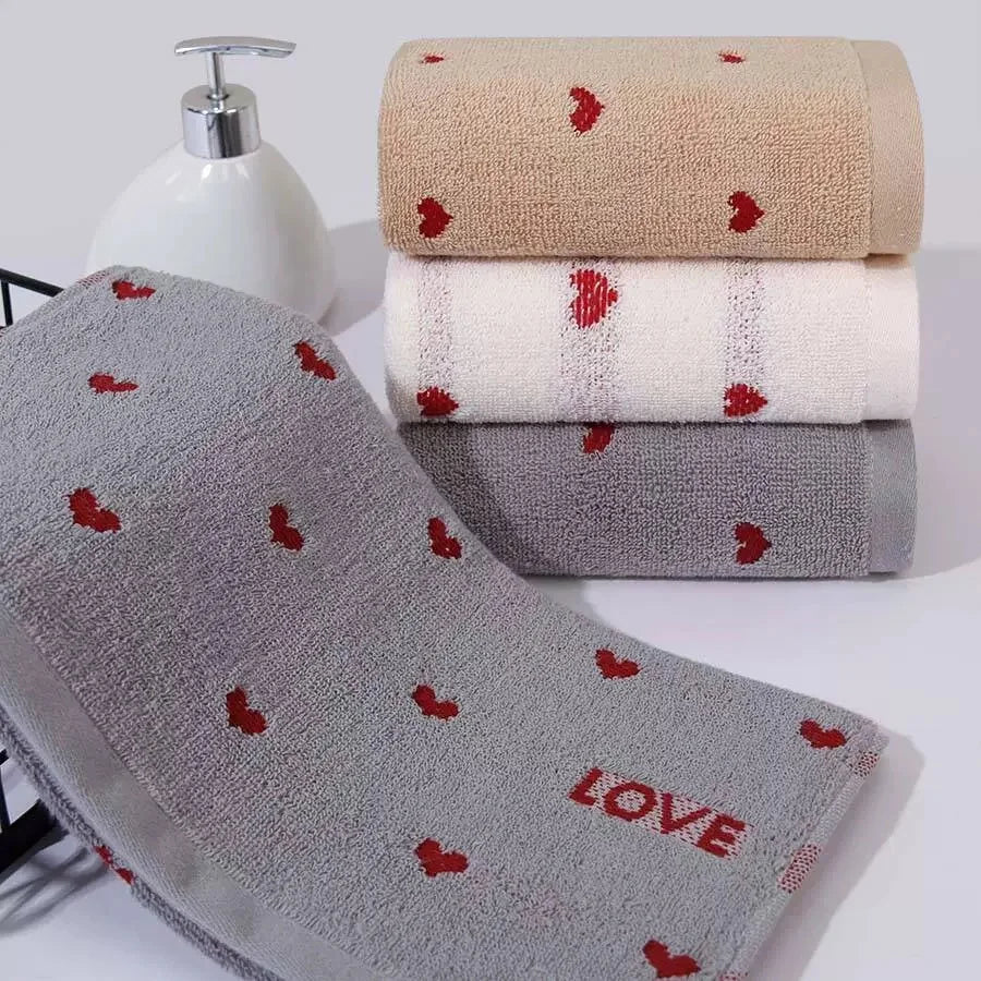 Soft Quick-Dry Cotton Face Towel | Heart Pattern Fingertip Towel