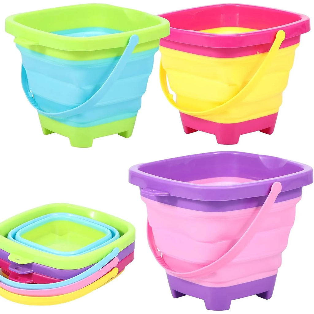 Foldable Silicone Beach Buckets for Kids – 3-Pack Collapsible