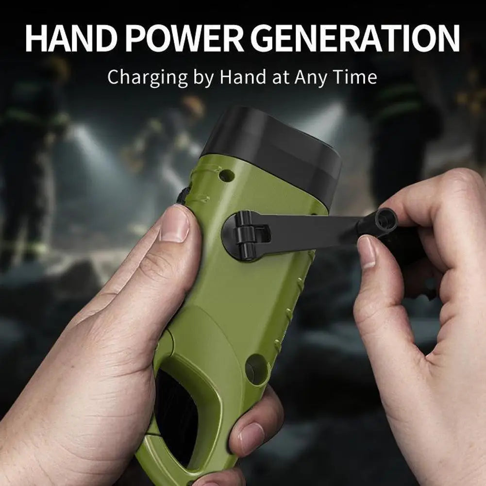 Solar Hand Crank LED Flashlight – Emergency Camping Lamp