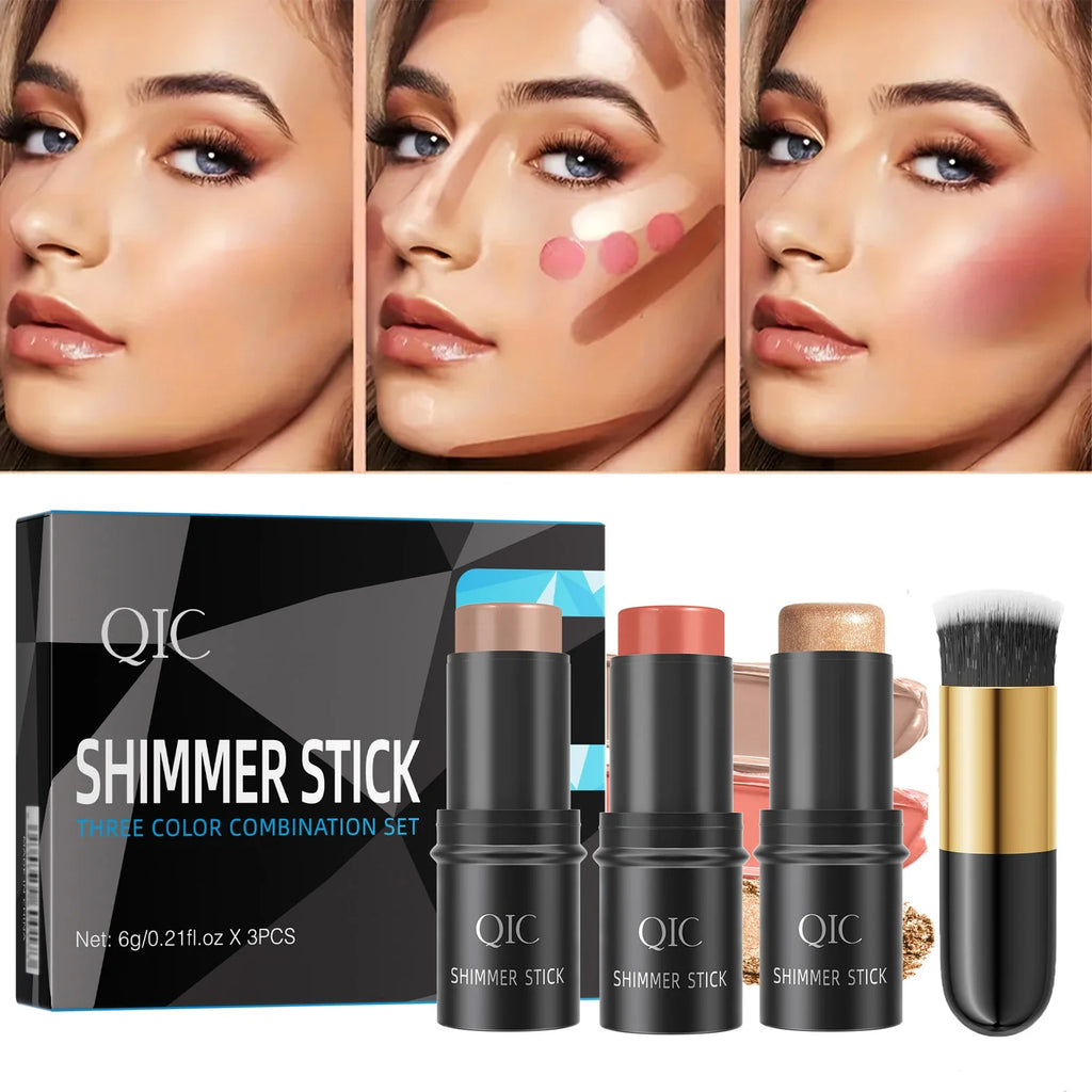 QIC 3-Piece Cream Contour Set – Contour, Highlight & Blush