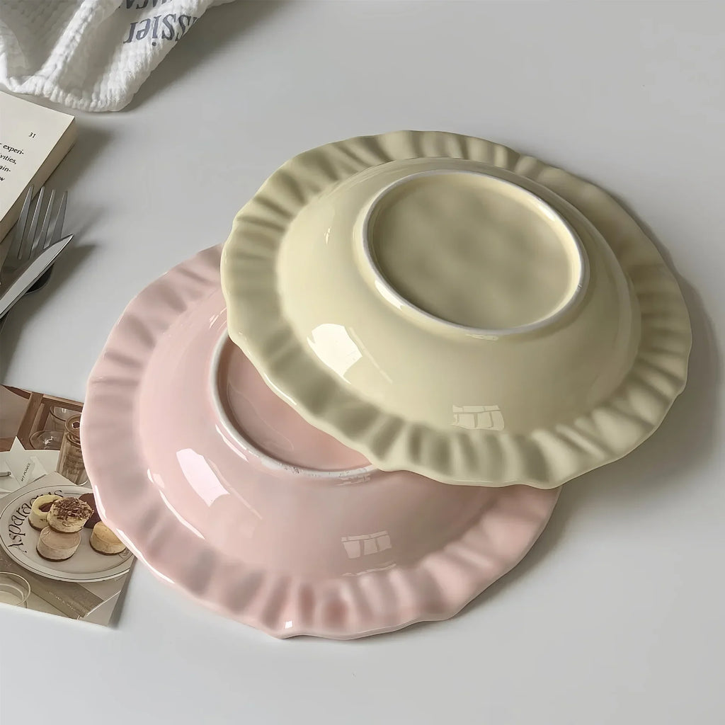 French Embossed Lace Ceramic Plates – Retro Dessert & Pasta