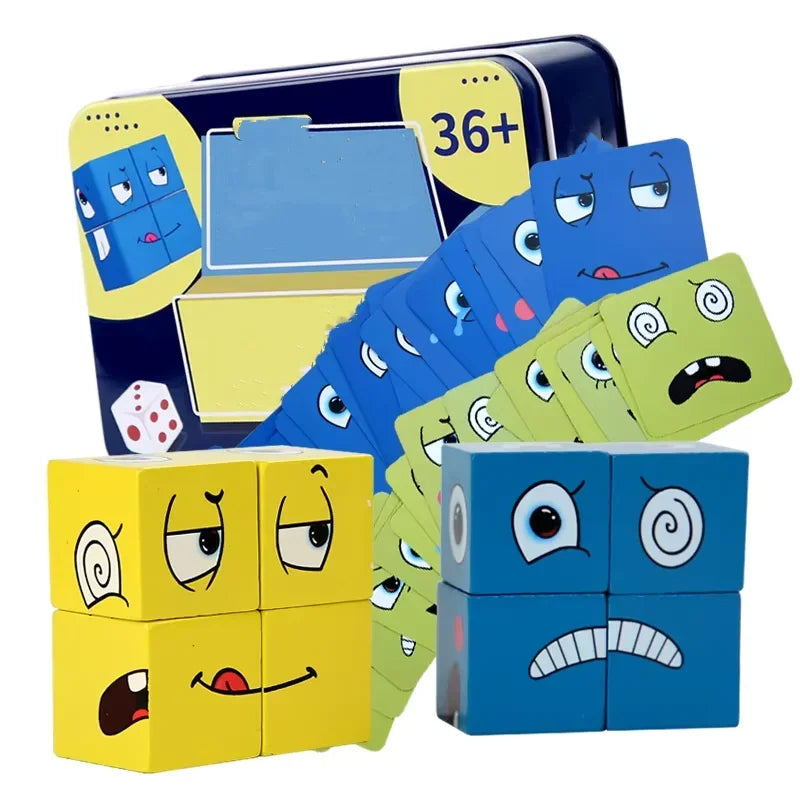 Kids Wooden Emotion Cube Puzzle Game | Montessori Toy Ages 3–12