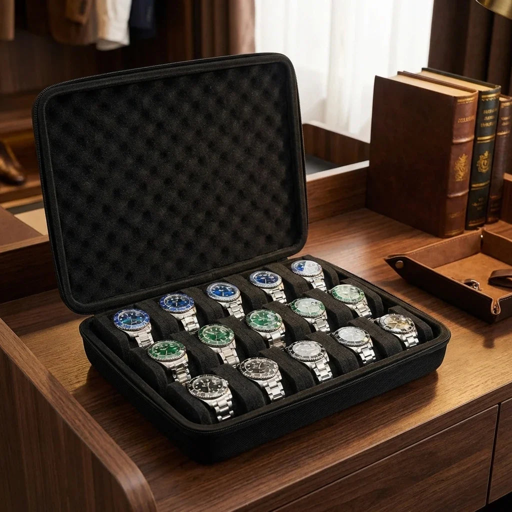 Hard-shell 15 Slots Watch Storage Organizer Case Carry Box Fit Large