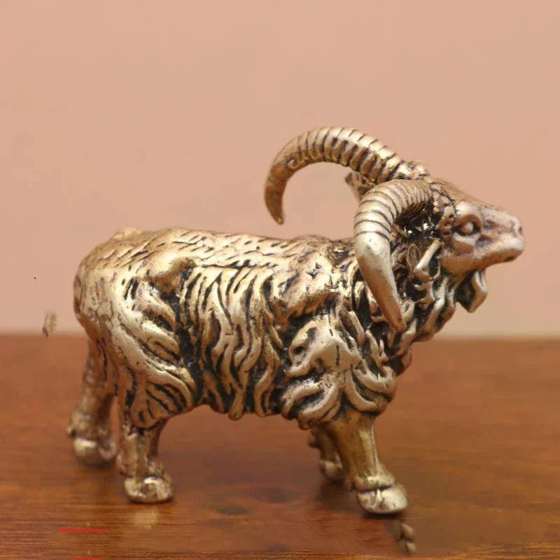 Brass Goat Figurine | Copper Desktop Ornament & Home Decor