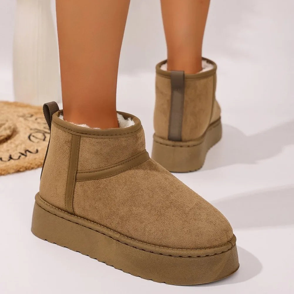 Women's Plush-Lined Ankle Snow Boots – Faux Suede Slip-On