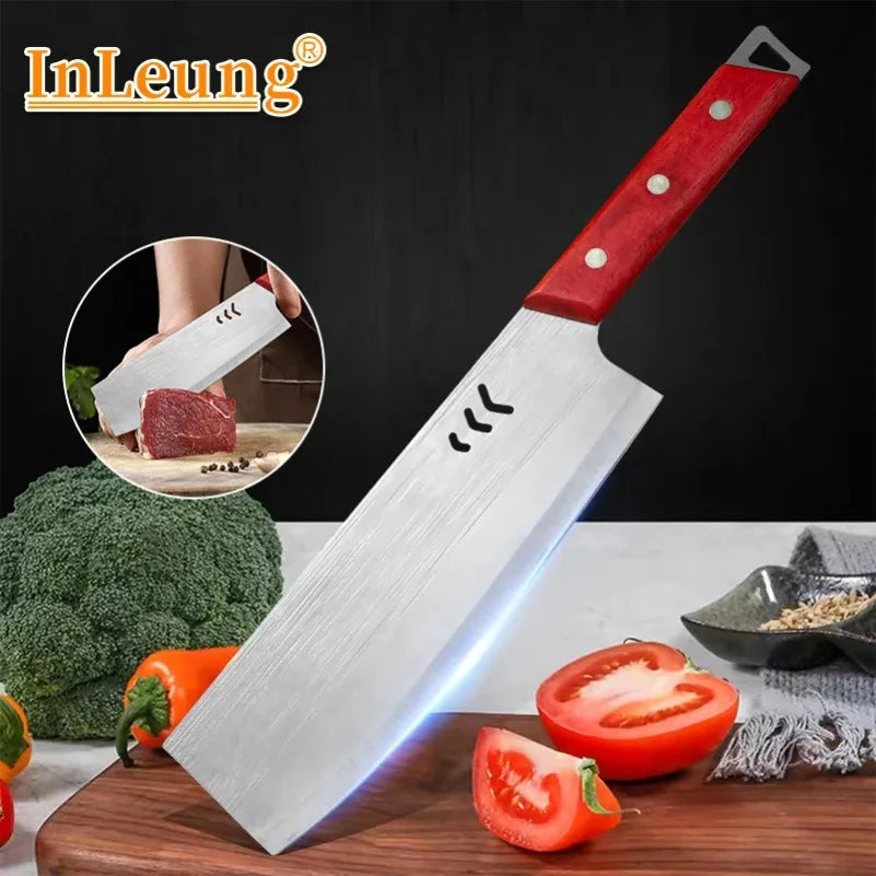 InLeung Stainless Steel Butcher Cleaver – Wooden Handle Chef Knife