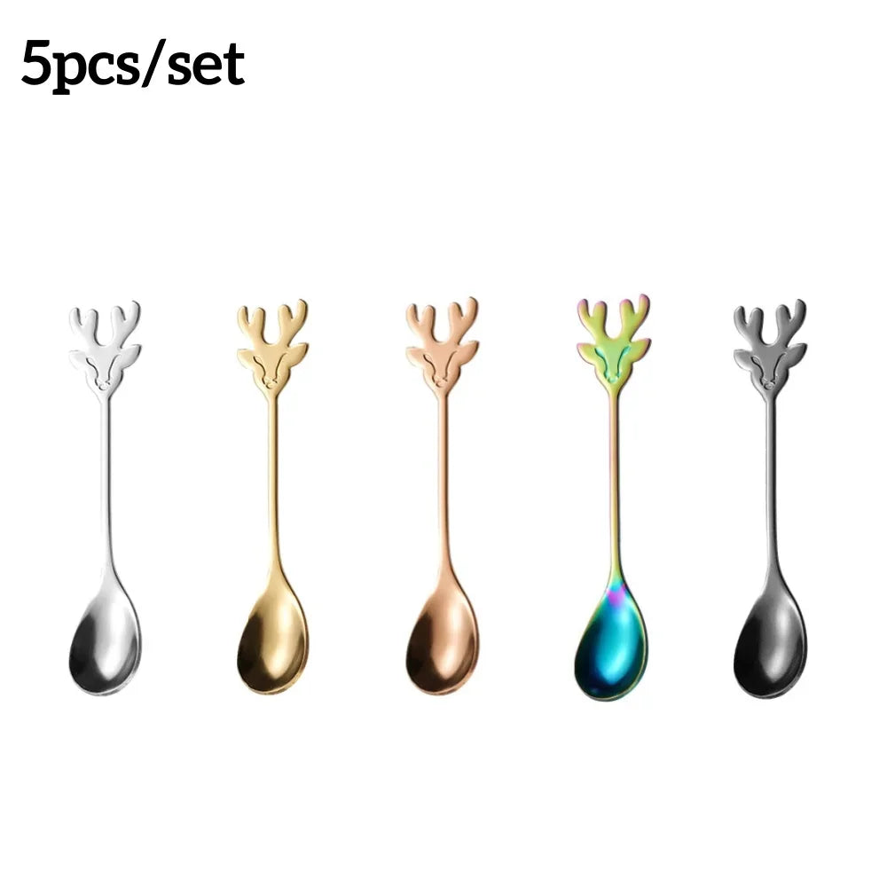 304 Stainless Steel Christmas Reindeer Coffee Spoon Elegant Dessert