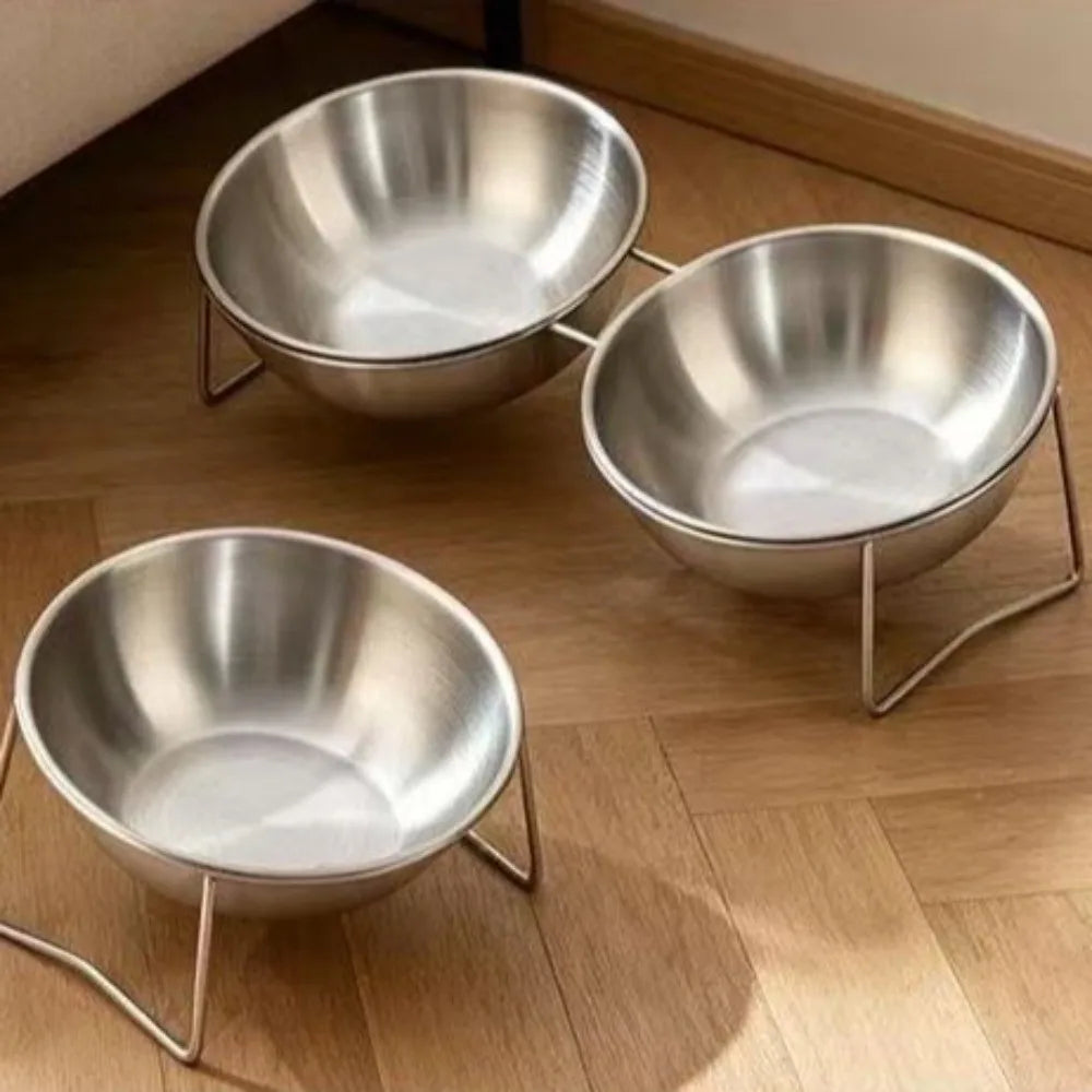 Elevated Stainless Steel Cat Double Bowl Set – Anti-Tip Raised