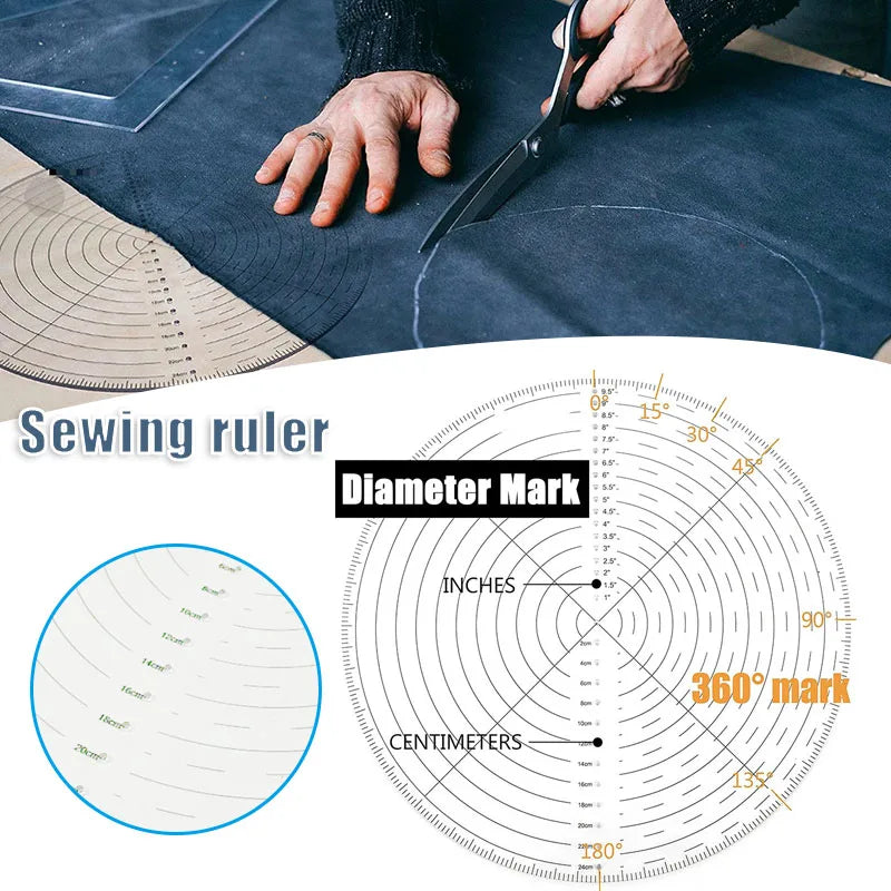 10" Round Center Finder Compass | Clear Acrylic Sewing Ruler
