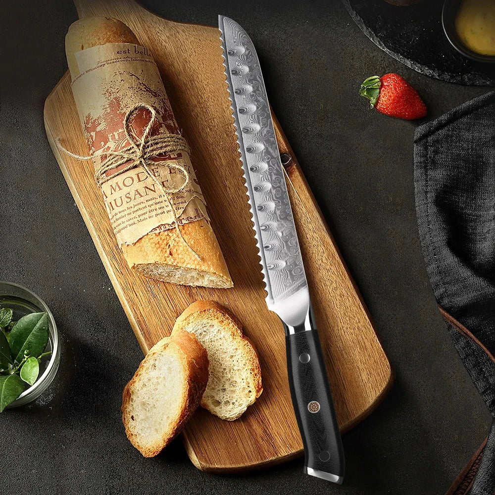 Damascus Steel Serrated Bread Knife – 20.5cm Kitchen Utility
