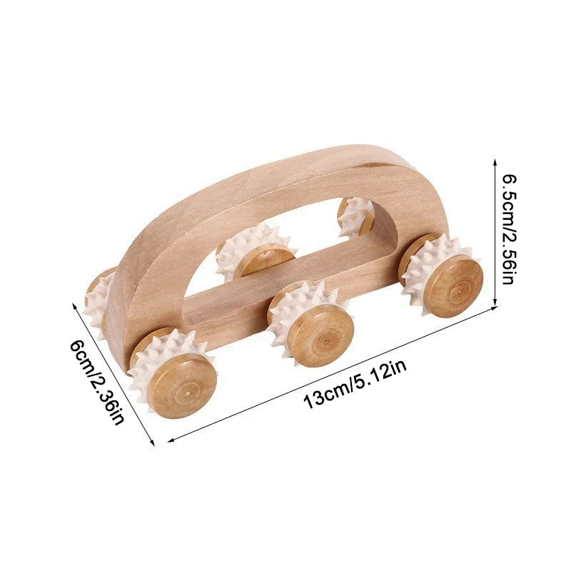 Wooden 6-Wheel Manual Massage Roller – Neck, Back & Legs
