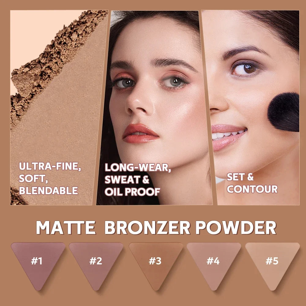 Matte Bronzer Powder – Contour, Blush & Shine Control Palette