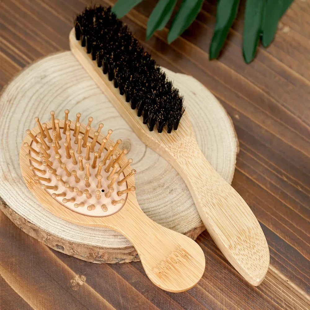Professional Hair Brush & Wooden Comb – Boar Bristle & Bamboo