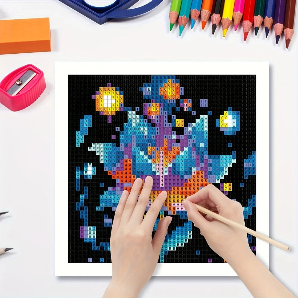 Mosaic Digital Coloring Book Containing Floral Cosmic Fantasy Pixel
