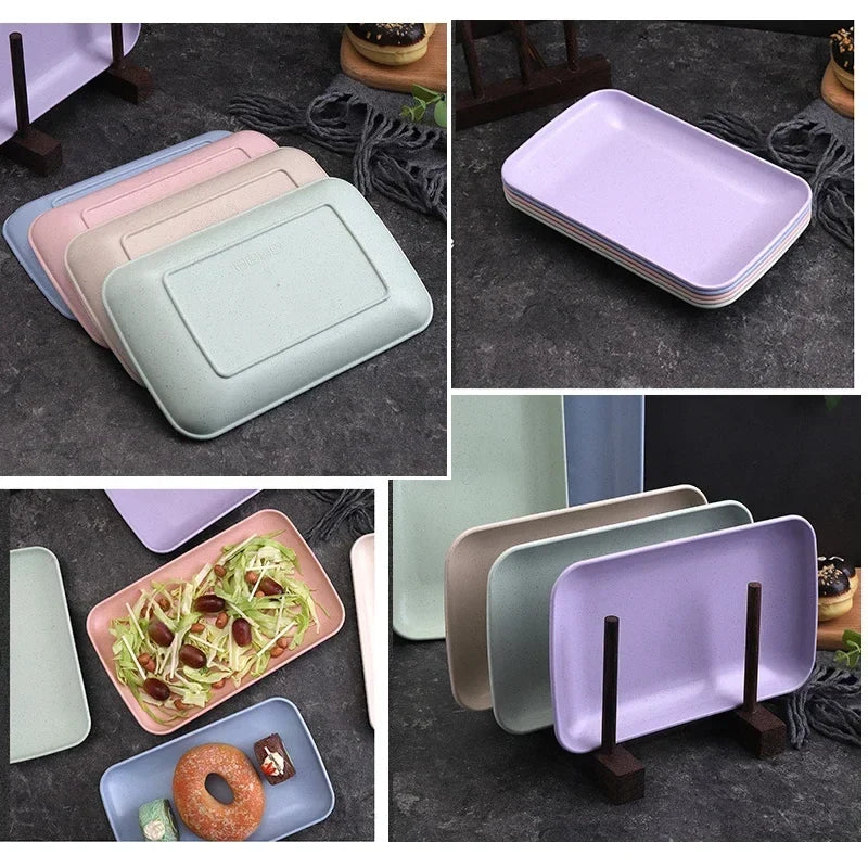 5-Pack Wheat Straw Rectangular Plates – Eco Tableware Set