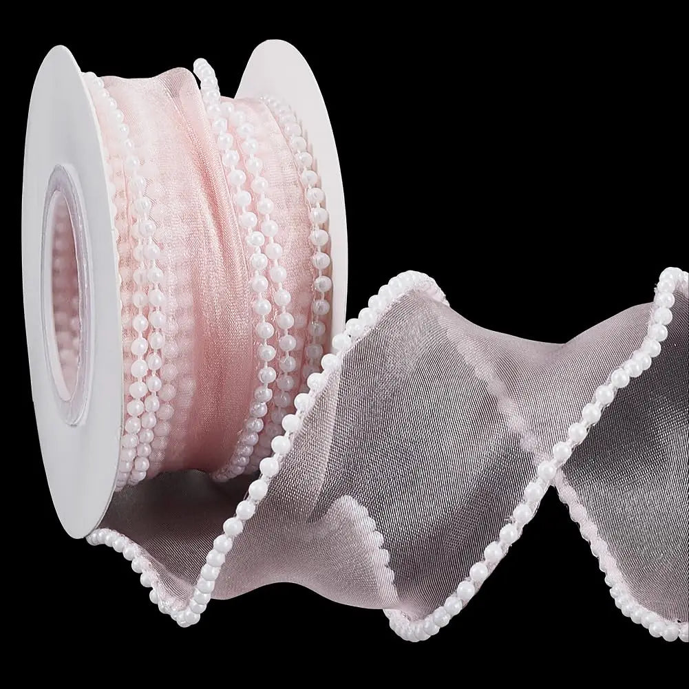 White Pearl Edge Sheer Wired Ribbon 40mm x 4.5m | Craft Ribbon