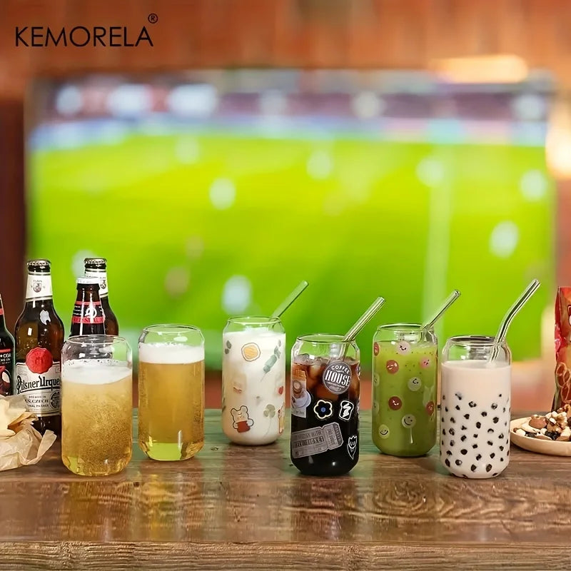KEMORELA 17oz Drinking Glasses with Glass Straw Set of 4