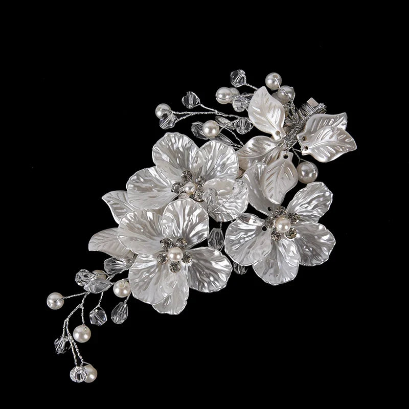 Bridal Crystal Pearl Flower Hair Clip | Wedding Hair Accessory