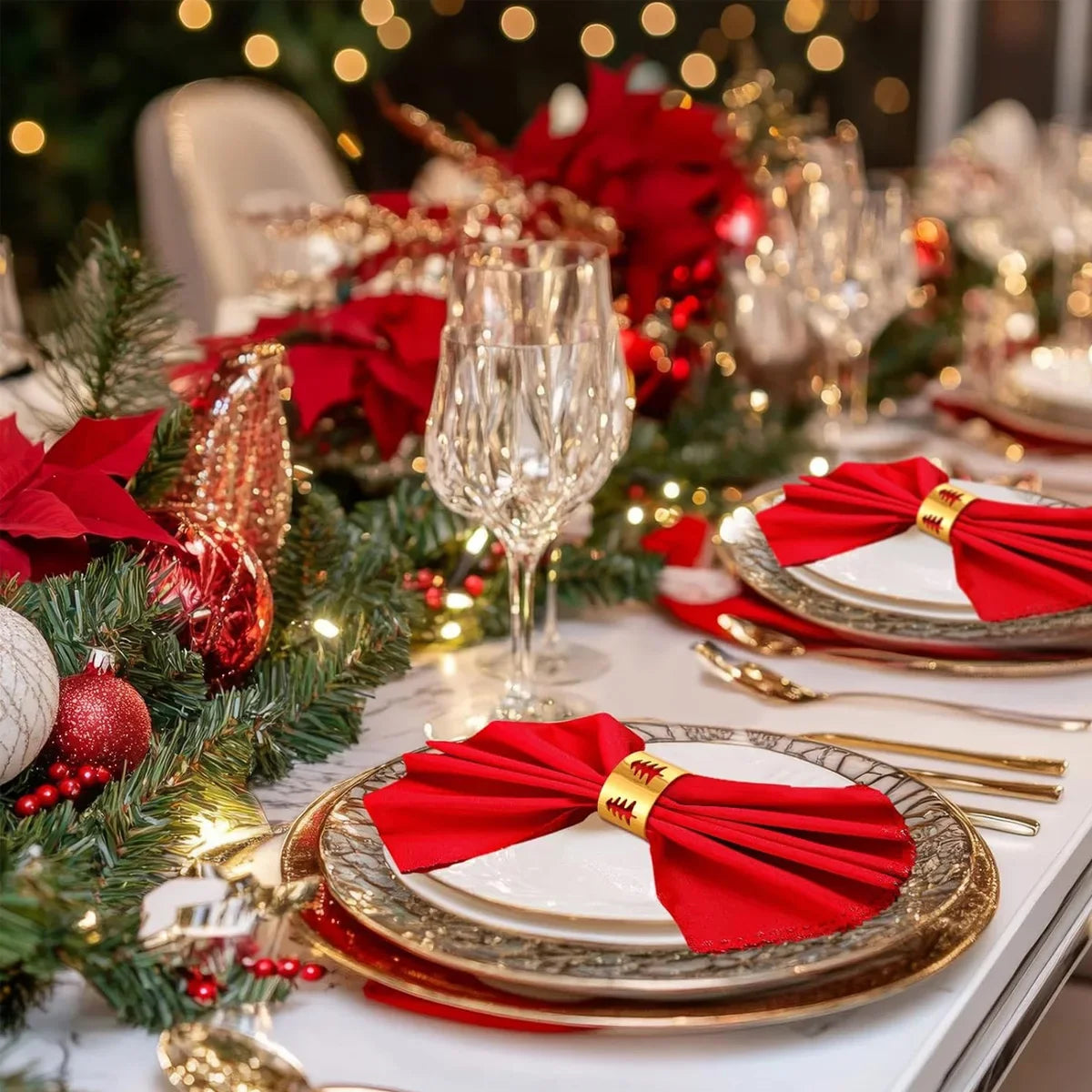 Christmas Napkin Rings Set of 6 – Gold Metal Tree Table Decor