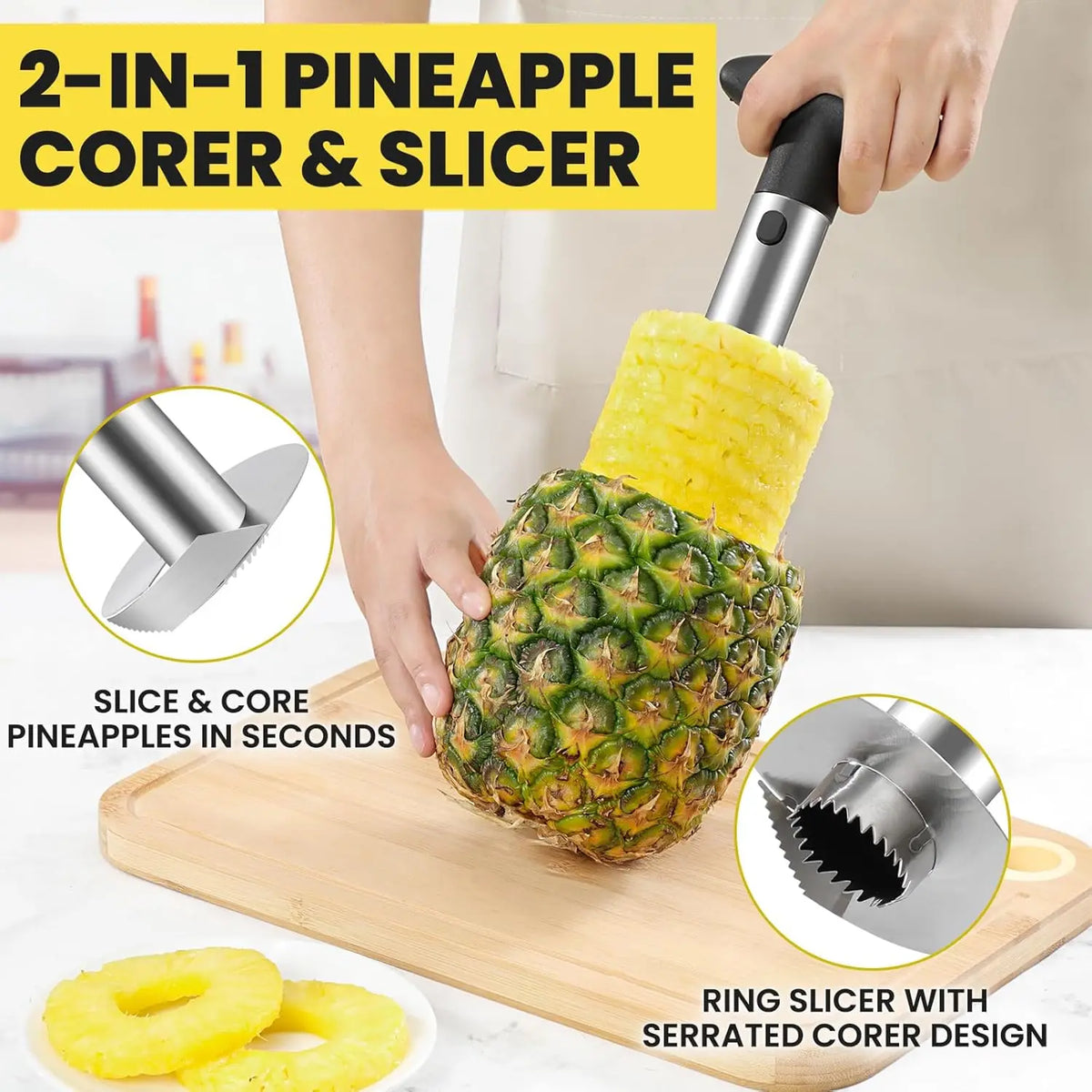Stainless Steel Pineapple Corer & Slicer – Serrated Blade Tool