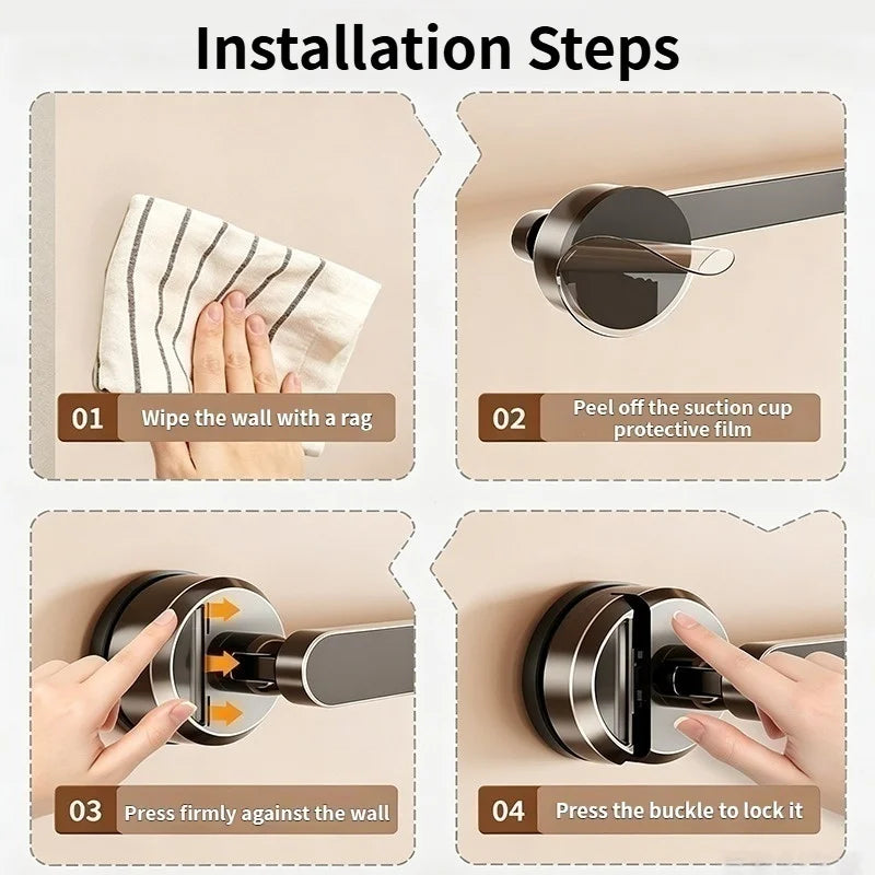 No-Drill Suction Cup Towel Bar & Hook Rack | Bathroom Kitchen