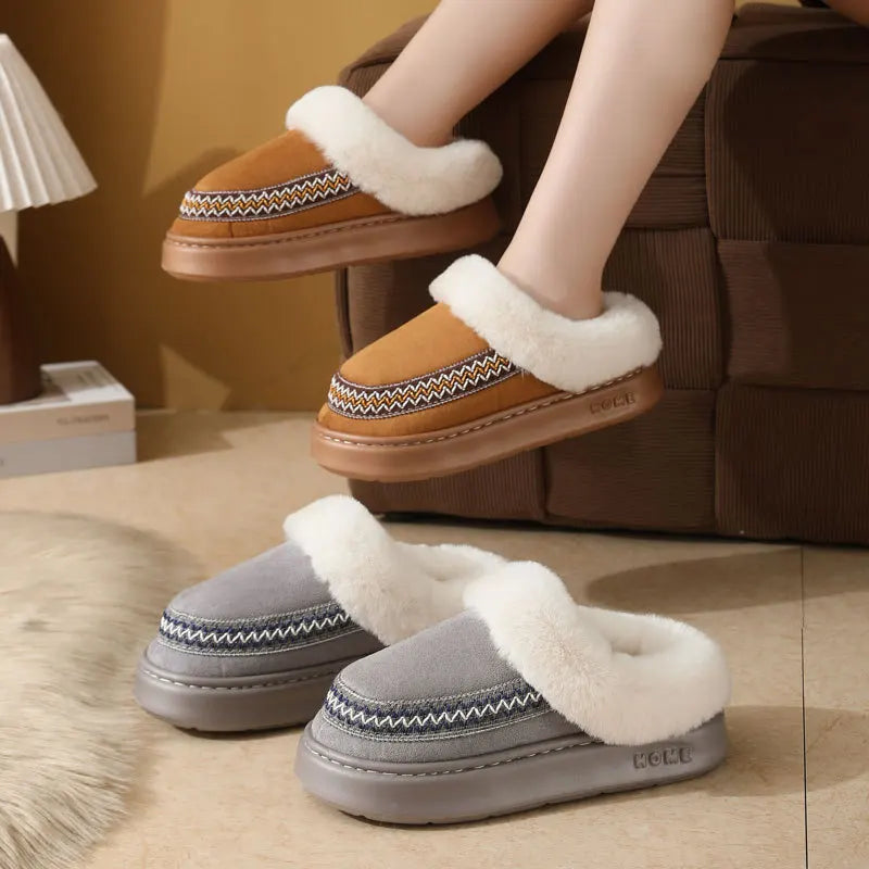 Winter Plush Slip-On Slippers – Warm Indoor Outdoor House Shoes