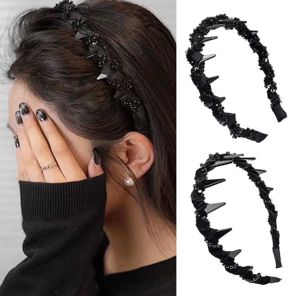 Women Beaded Wrap Headband Wash Face Toothed Non-slip Hair Hoops