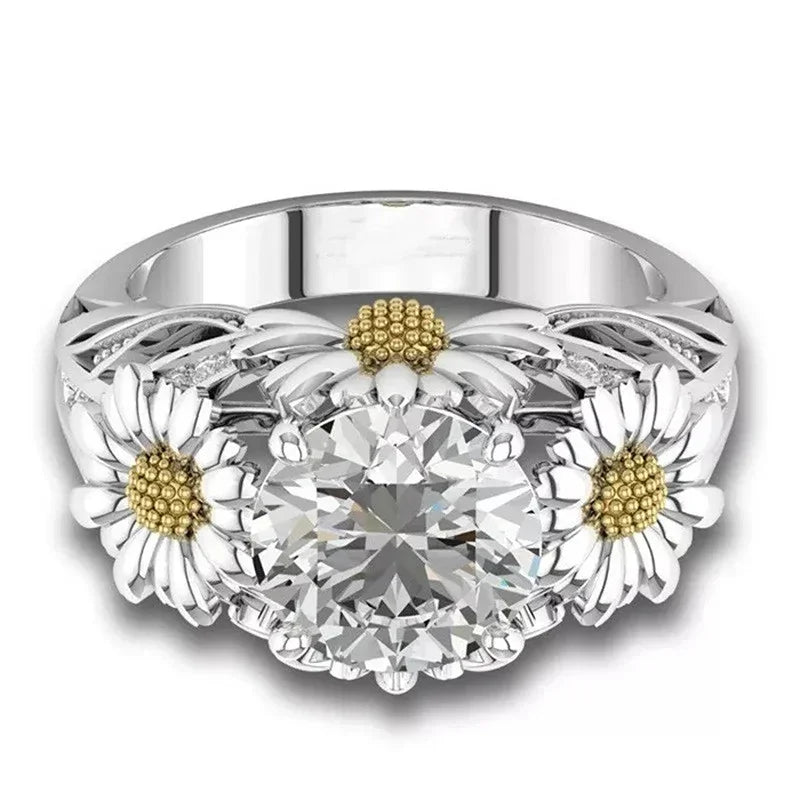 Huitan Sunflower Ring Women – Cubic Zirconia Brass Fashion Band