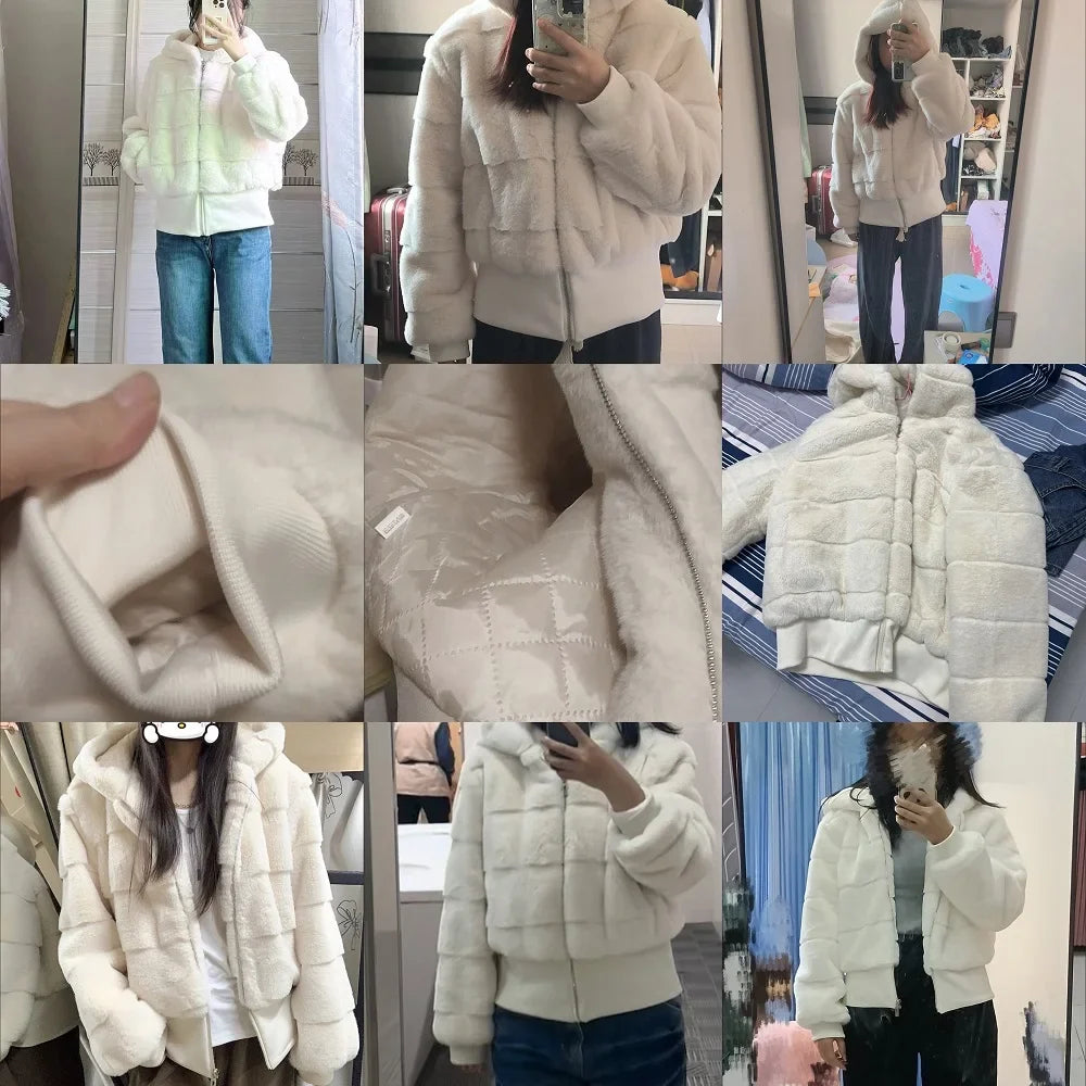 Women's Faux Mink Hoodie Jacket – Korean Style Winter Coat