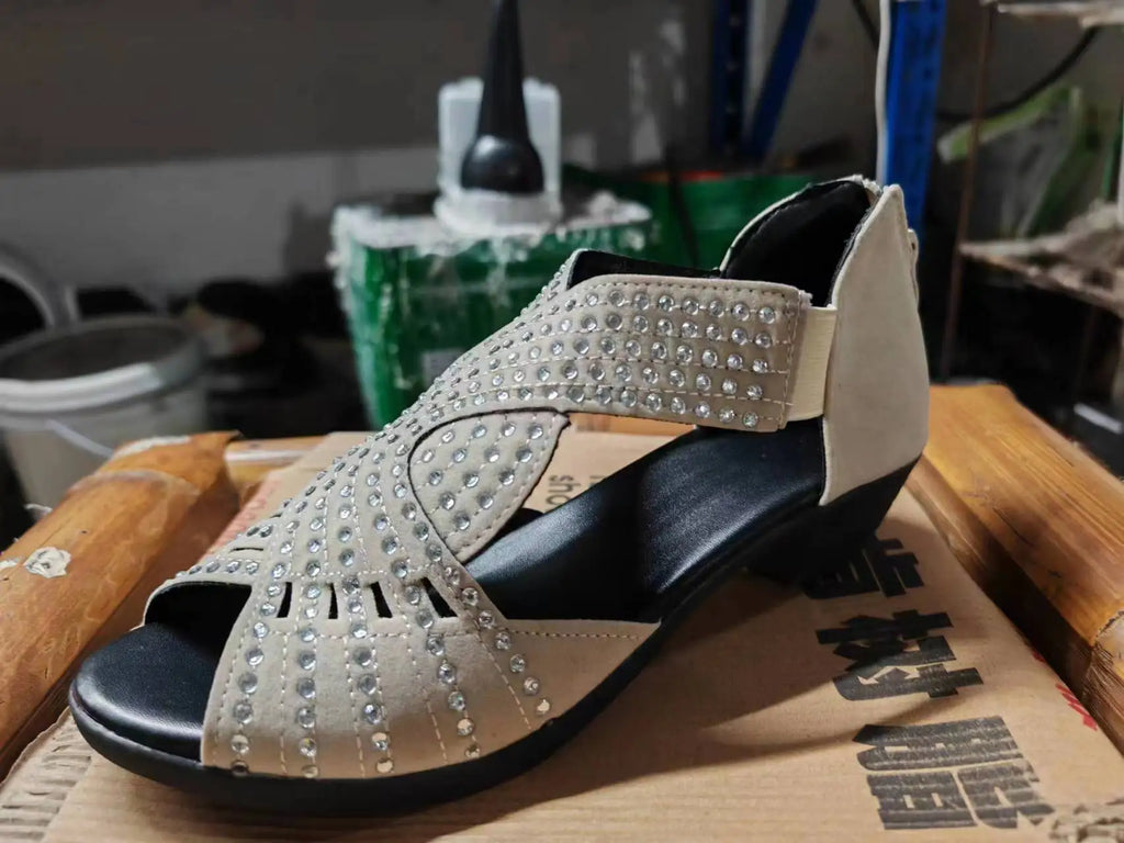 Women's Rhinestone Crystal Dance Sandals | Open Toe Square Heel