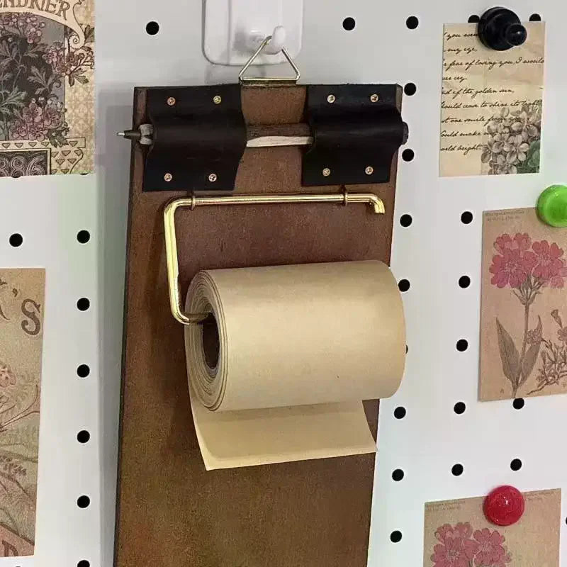 Vintage Wooden Clipboard with Kraft Paper Roll | Retro Writing Pad