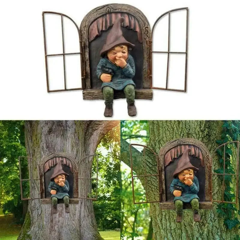 Tree Hugger Gnome Statue – Naughty Elf Garden Yard Decor