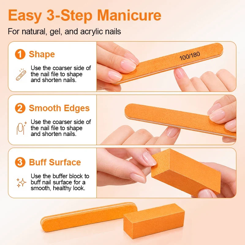 100/180 Grit Nail File & Buffer Block Set – Manicure Kit
