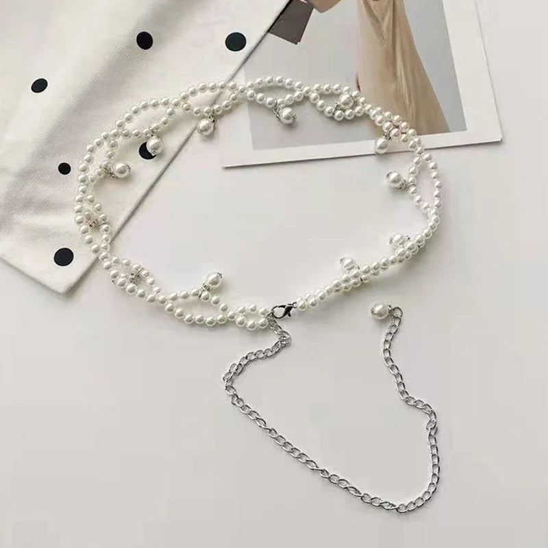 Elegant Pearl Waist Belt – Crystal Chain Belt for Women