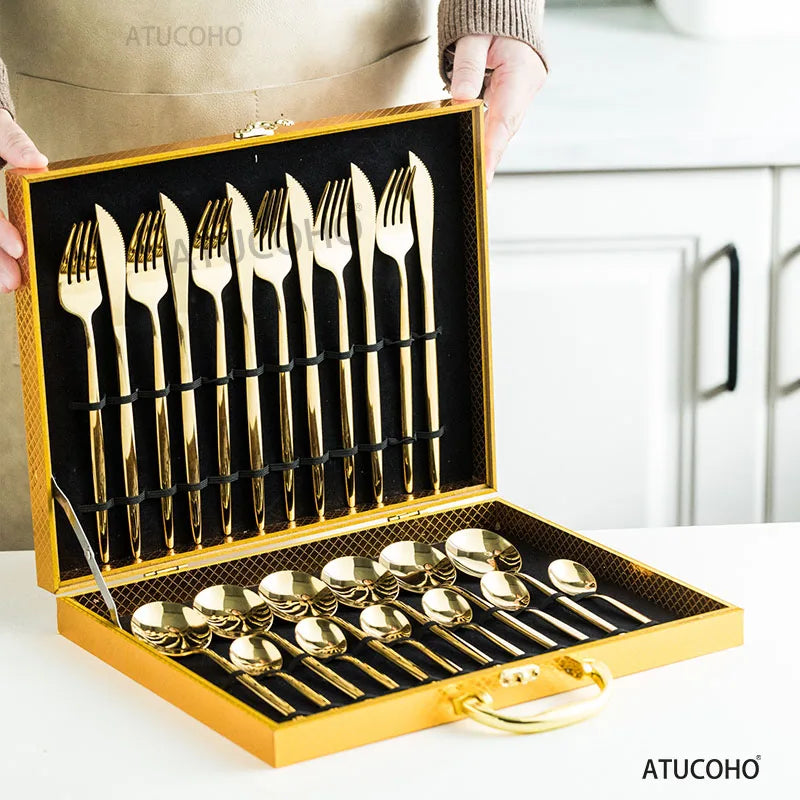24-Piece Gold Stainless Steel Cutlery Set for 6 | Gift Box