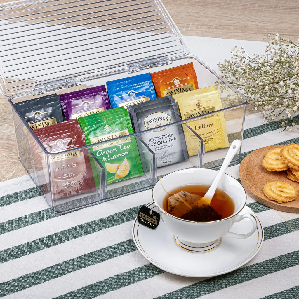 8-Compartment Acrylic Tea Box Organizer with Lid | Tea Storage