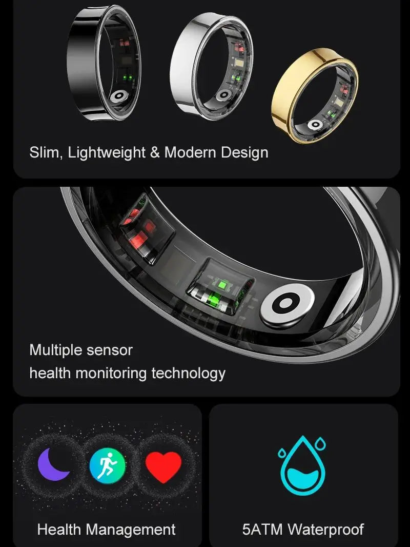 R09 5ATM Waterproof Smart Ring Men Women Temperature Health Monitor