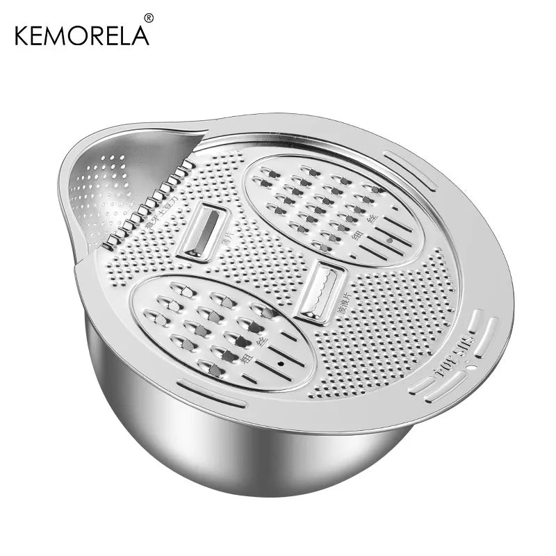 KEMORELA 2-in-1 Stainless Steel Vegetable & Rice Washing Bowl