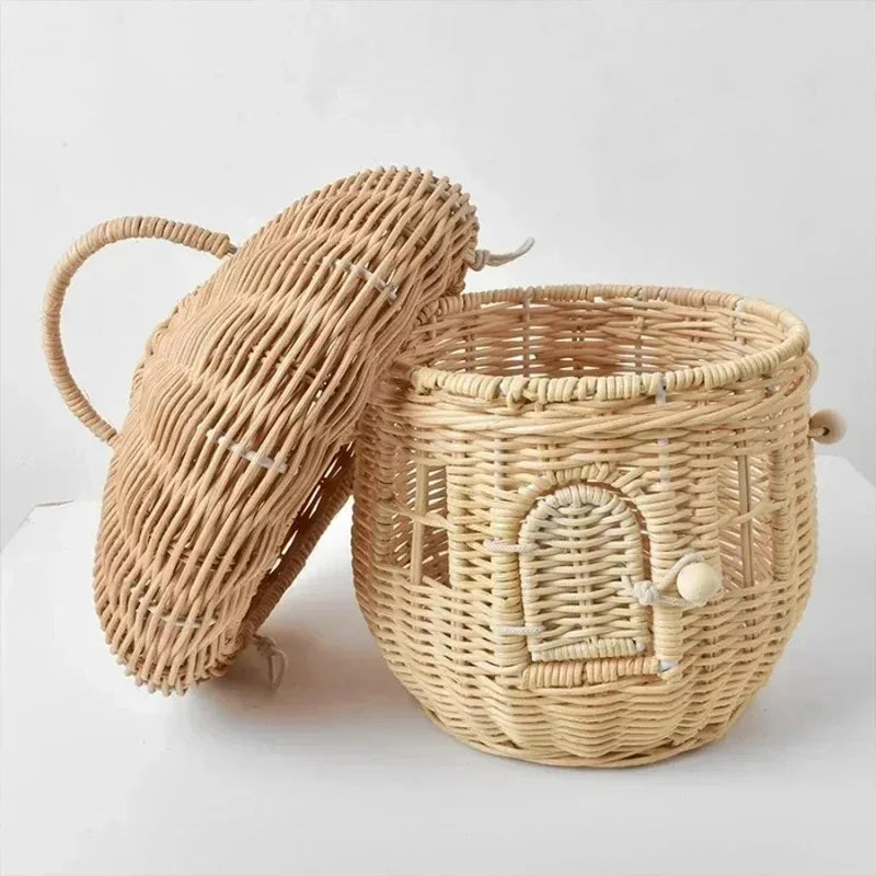 Handmade Mushroom Basket Bag Rattan Woven Baskets Straw Storage Box