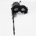 Venetian Masquerade Mask Holding Stick Women Feather Mardi Gras Masks