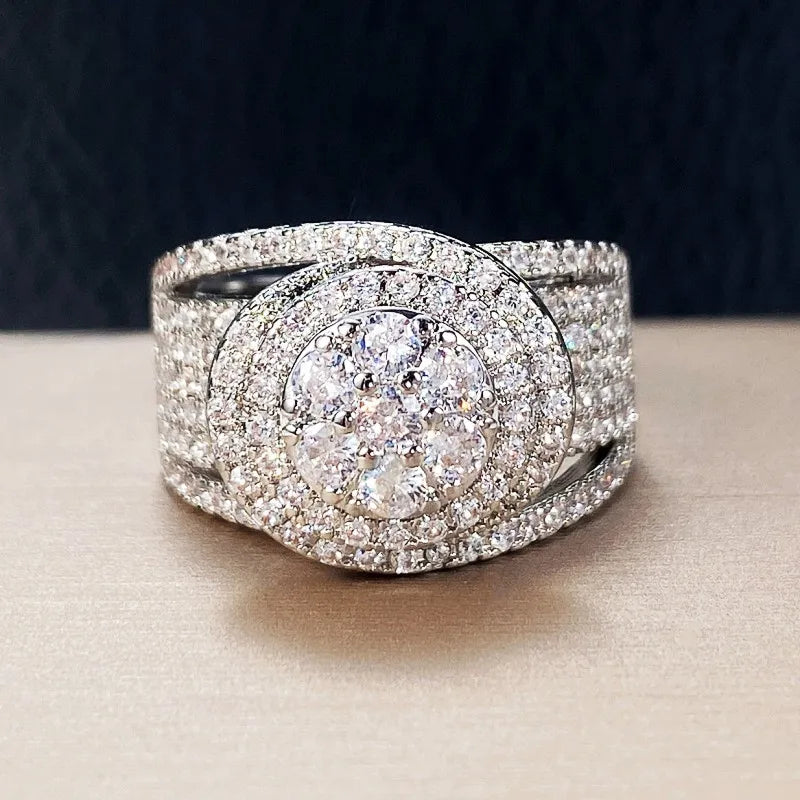Huitan CZ Wedding Ring for Women – Sparkling Geometric Design