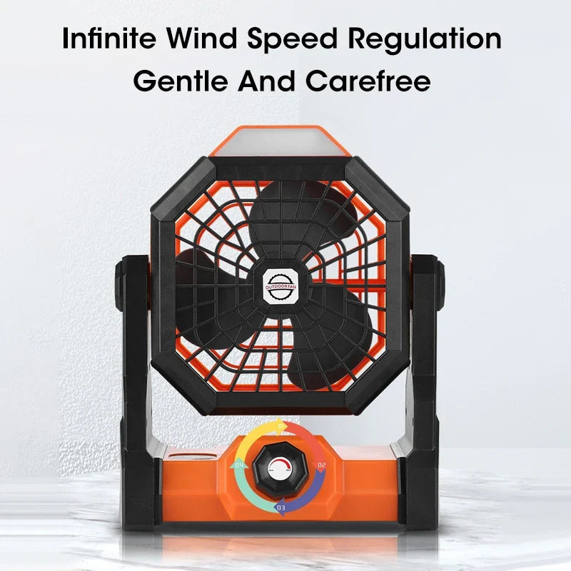 10000mAh Portable Rechargeable Fan with LED Light & Hook