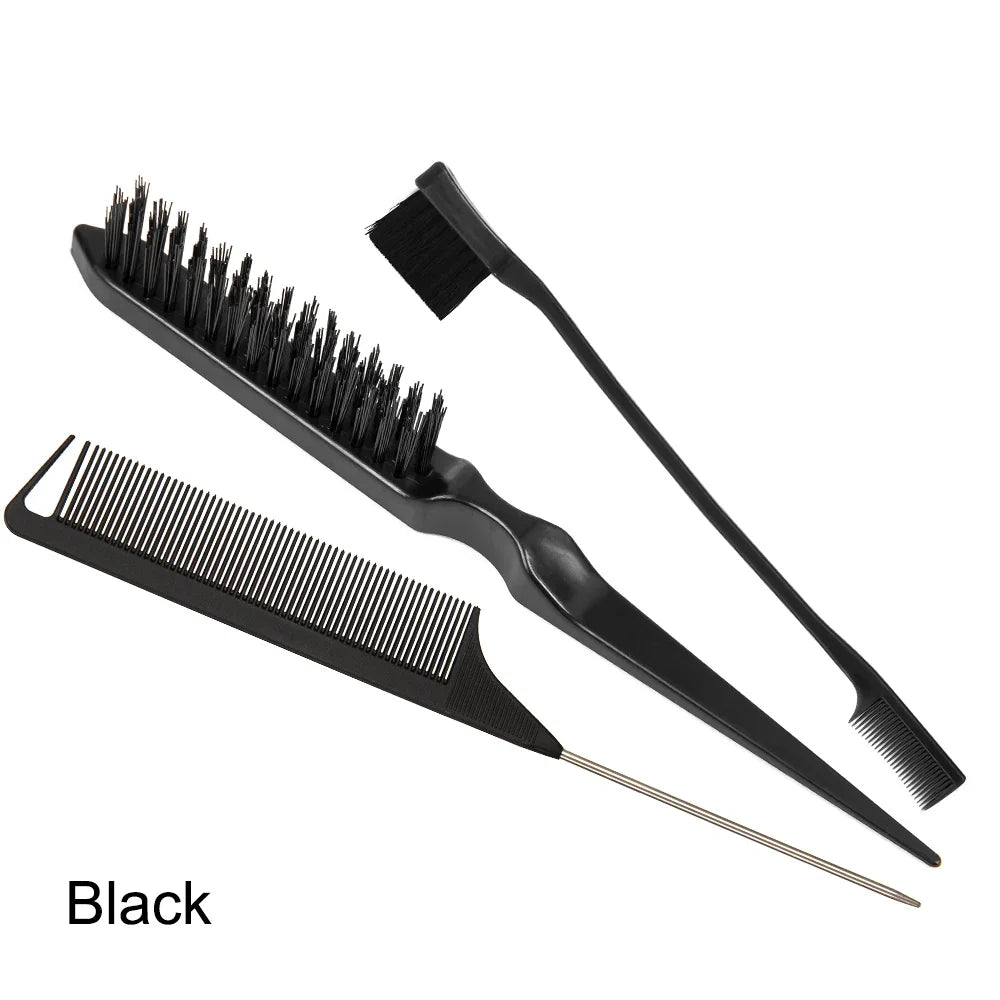 3-Piece Teasing Brush Set – Rat Tail Comb & Edge Brush