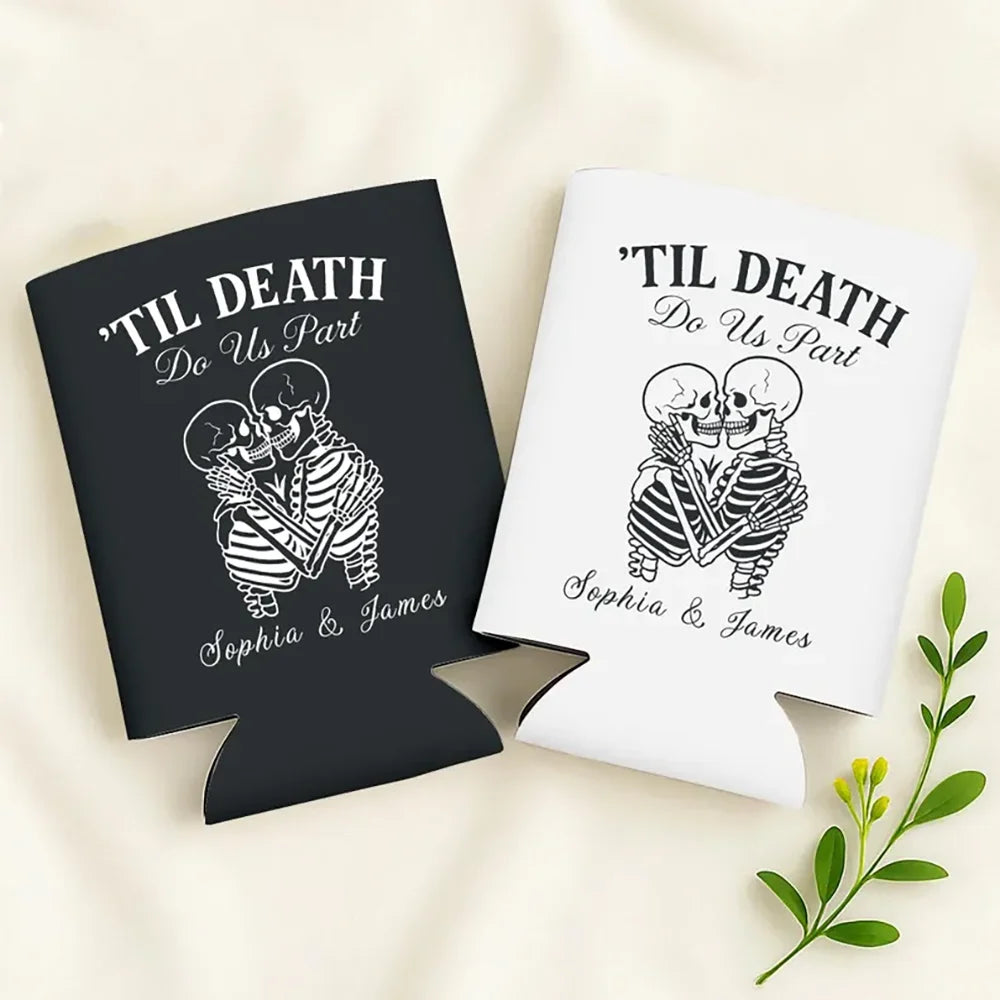 Custom Gothic Bachelorette Can Cooler – Til Death Do Us Part