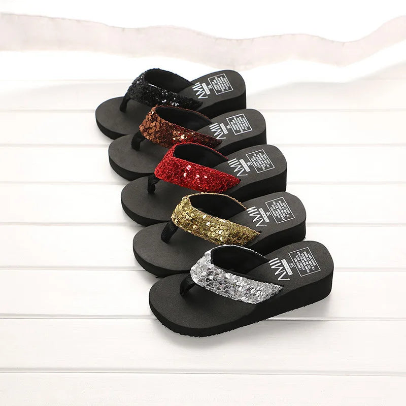 Women's Sequin Flip Flops | Summer Beach Slide Sandals