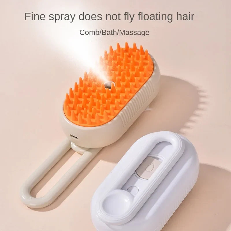 3-in-1 USB Steam Pet Brush | Cat & Dog Grooming Comb