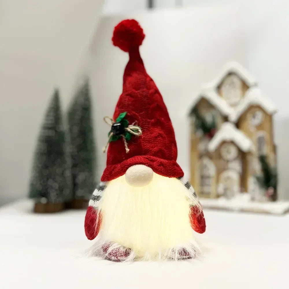 Santa Gnome Christmas Ornament – Lantern Dwarf Knitted Hat Doll