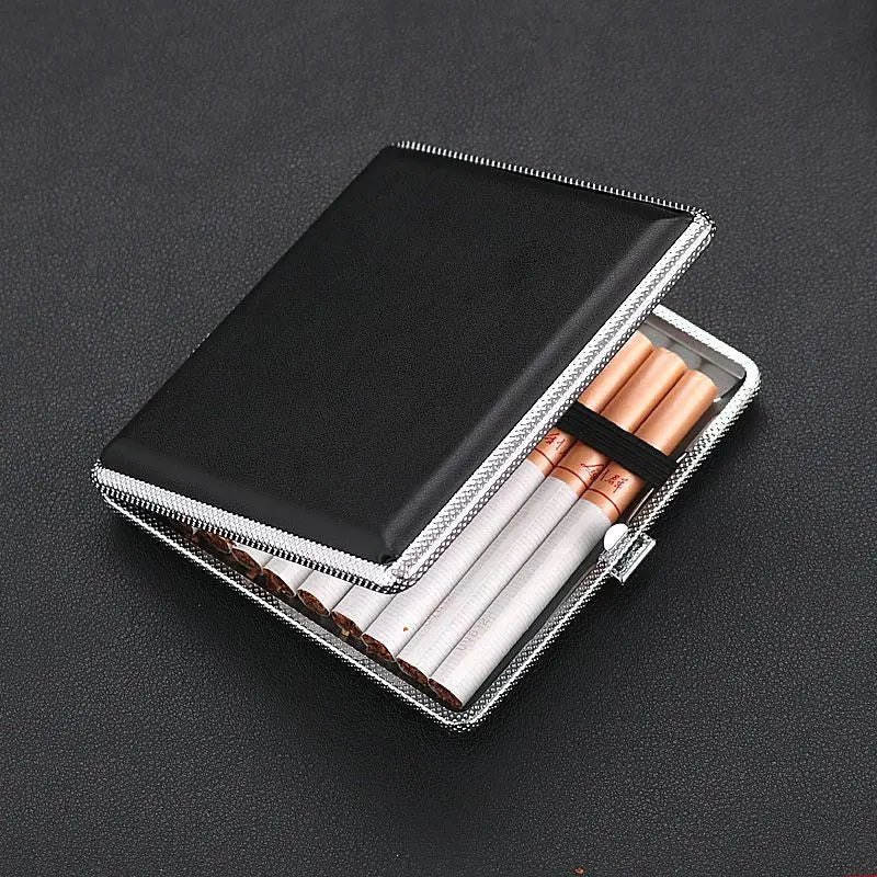 20-Stick Double Layer Metal Cigarette Case – Black