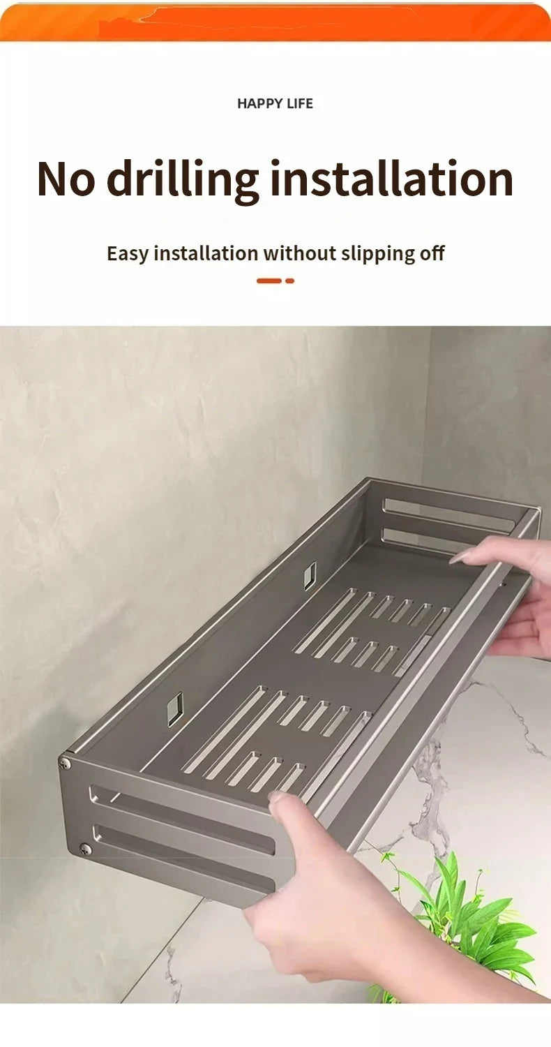 Aluminum Shower Corner Shelf with Towel Bar | No Drill